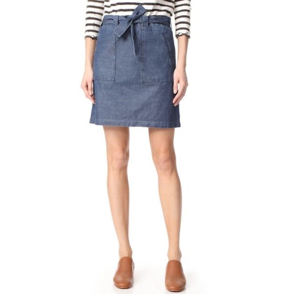 A.P.C. Jupe Nairobi Blue Denim Tie Waist A-Line Utility Mini Skirt Size L